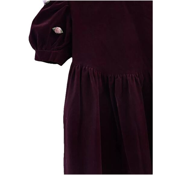 Osh Kosh Vintage Girls Velvet Dress Size 6 Pink Rose Accents Lace Hem 1980s 90’s - Picture 4 of 11